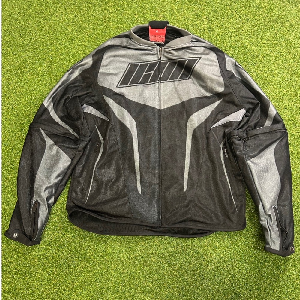 Icon Hooligan Street Jersey Motorcycle Jacket Mens XL Black Grey Mesh Full Zip